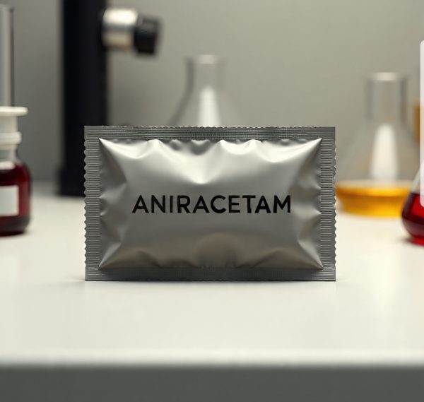 Buy Pure Aniracetam Canada – 99.9% high-purity aniracetam powder in sealed ChemLabs Canada vial, LC-MS/NMR certificate visible, lab-tested research chemical for Canadian buyers.
